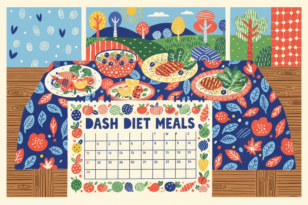 dash diet recipes - Dash diet-friendly meals sitting on a calendar on a table