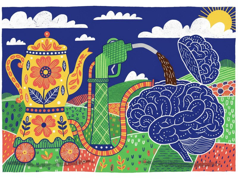 A brain refuelling from a gas pump connected to a coffee bowser