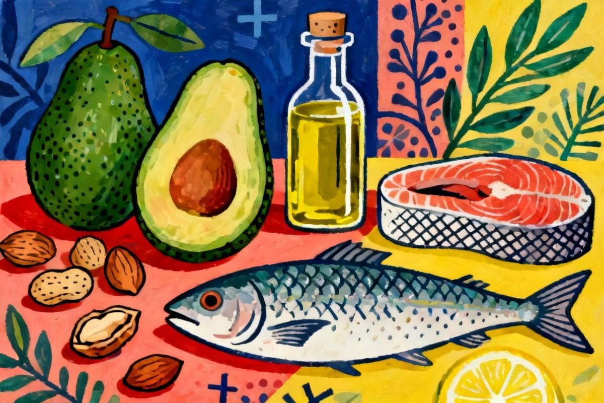 high fat diet for beginners - avocados, nuts, olive oil and fatty fish