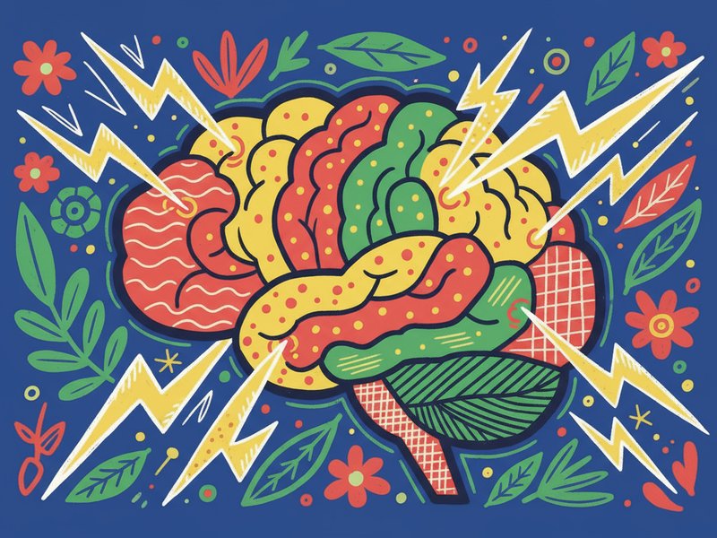 Electricity running through a brain with a blue background