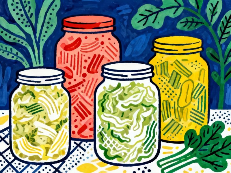 jars of fermented foods like sauerkraut