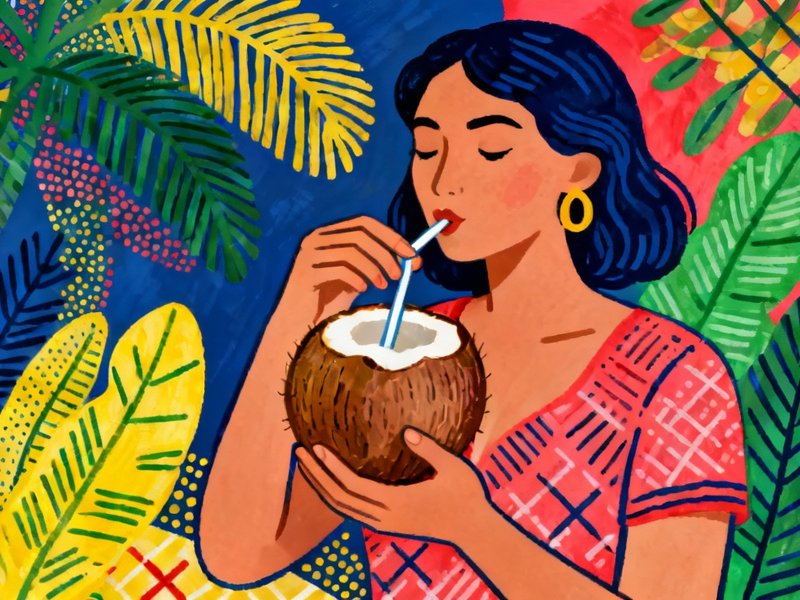 woman drinking from a coconut for electrolytes