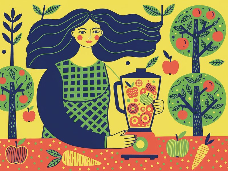 Young woman blending up a apple and carrot juice